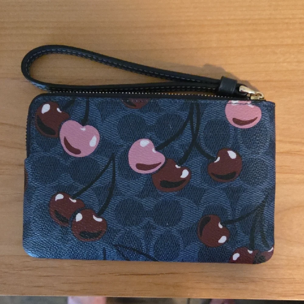 NWOT - Coach Navy Wristlet with Cherry Design - Picture 2 of 8